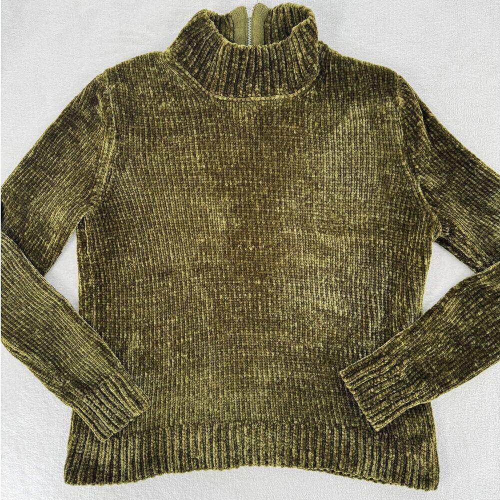 Philosophy Green Chenille Mock Neck Sweater Small Soft Cozycore Chartruse - Picture 4 of 8